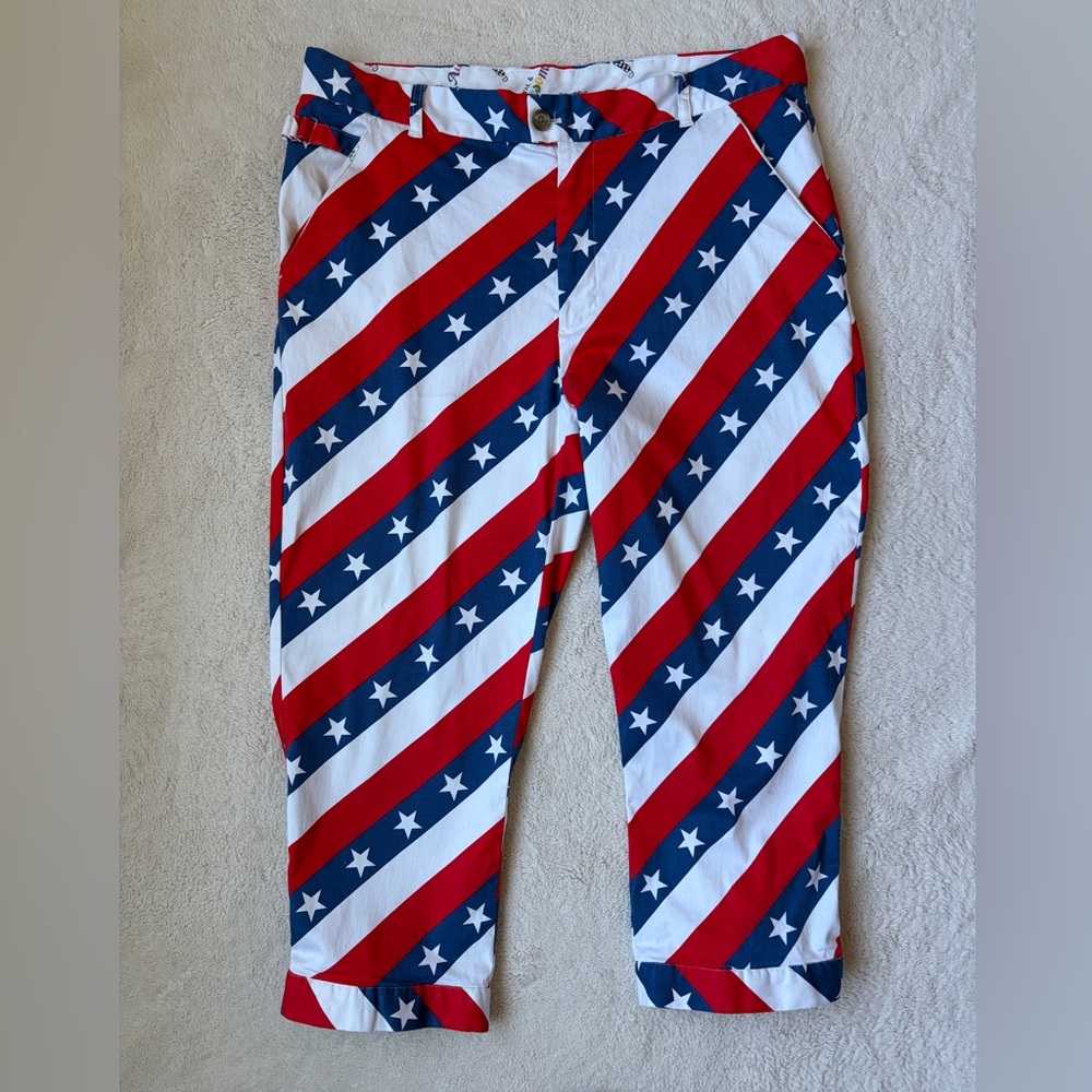 Royal and Awesome Patriotic Striped Golf Knickers with Stars Men Size 36
